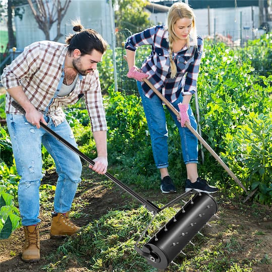 Costway 21" Heavy Duty Manual Rolling Lawn Aerator Tool with Handle